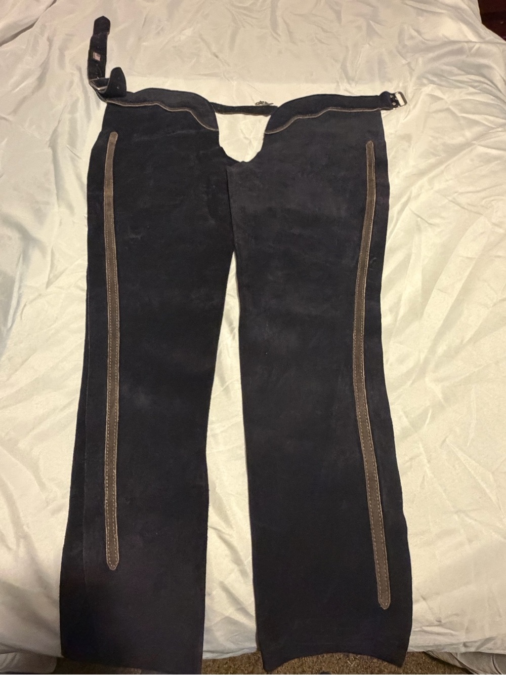 Men's Black Suede Chaps with Brown Trim